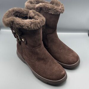 Easy Spirit Women's Graye Suede Round Toe Booties Dark Brown